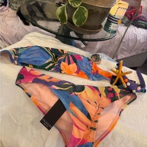 Palisades med Colorful Floral Bikini Set bonus handmade starfish headband nwt